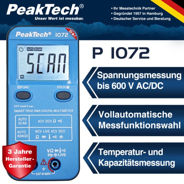 PeakTech® P 1072 600V AC/DC smart multimeter with NCV & Live-test - Image 3