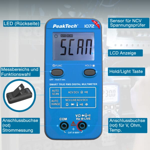 PeakTech® P 1072 600V AC/DC smart multimeter with NCV & Live-test - Image 7