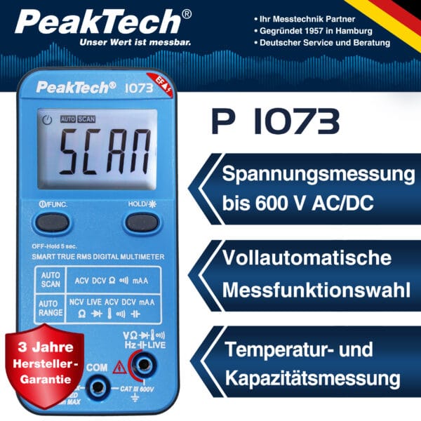 PeakTech® P 1073 600V AC/DC Smart-Multimeter with NCV & Live-Test - Image 3