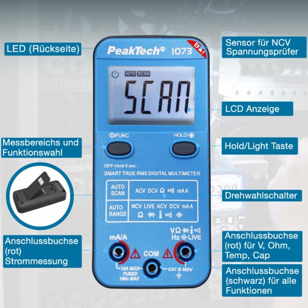PeakTech® P 1073 600V AC/DC Smart-Multimeter with NCV & Live-Test - Image 7