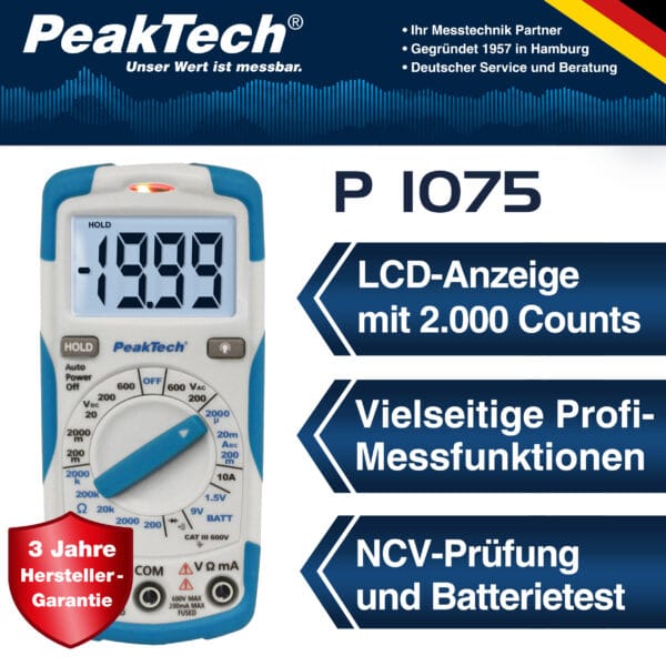 PeakTech® P 1075 600V AC / DC digital multimeter ~ 2000 digit LCD - Image 3