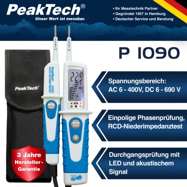 PeakTech® P 1090 AC/DC Voltage Tester with RCD-Test and LCD-display - Image 2