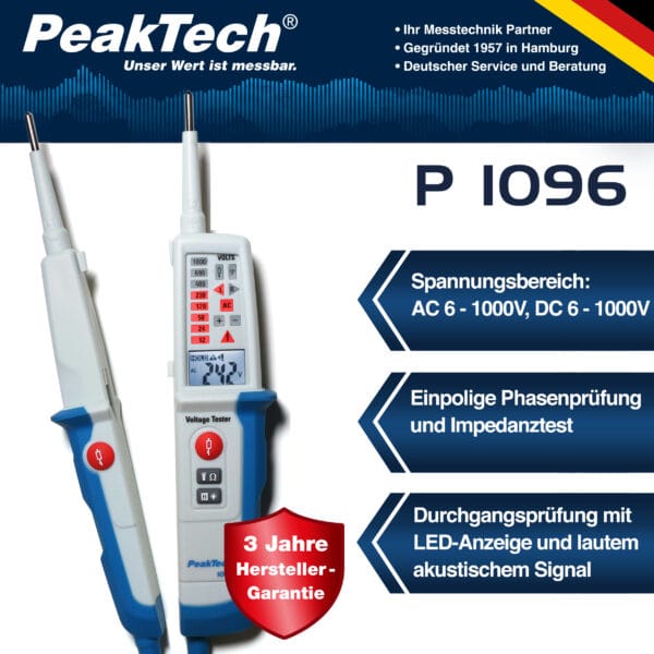 PeakTech® P 1096 AC/DC voltage tester with RCD-test & dual display - Image 2
