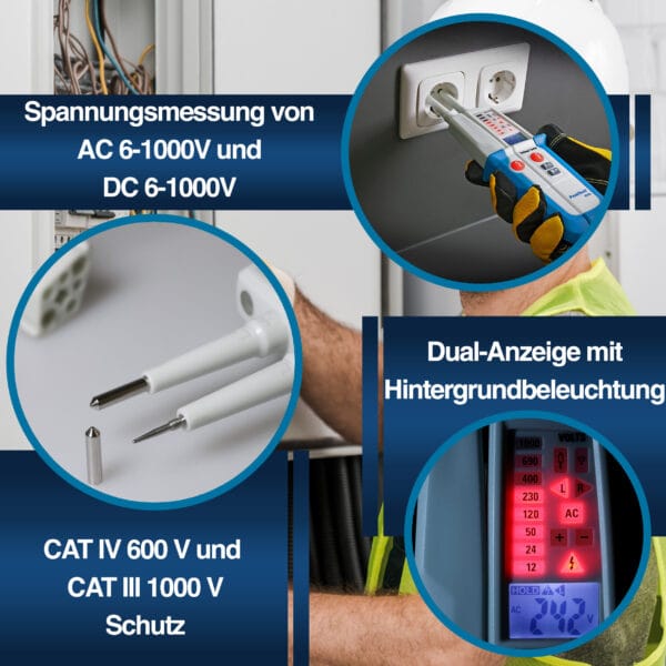PeakTech® P 1096 AC/DC voltage tester with RCD-test & dual display - Image 5