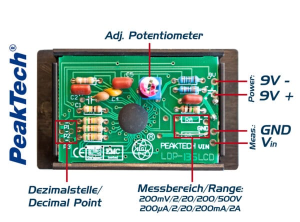 PeakTech® LDP-135 Volt & ammeter, LCD display 13mm hight of digits - Image 6