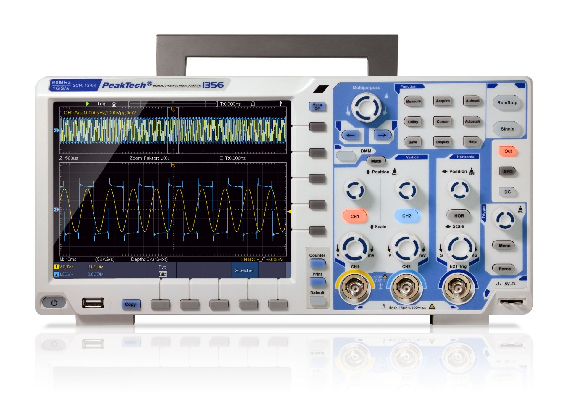 peaktech® p 1356 60 mhz / 2 ch, 1 gs/s touchscreen oscilloscope