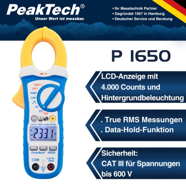 PeakTech® P 1650 TrueRMS clamp meter 4,000 counts 400 A AC/DC - Image 3