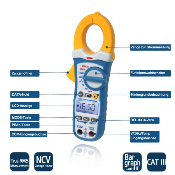 PeakTech® P 1650 TrueRMS clamp meter 4,000 counts 400 A AC/DC - Image 6