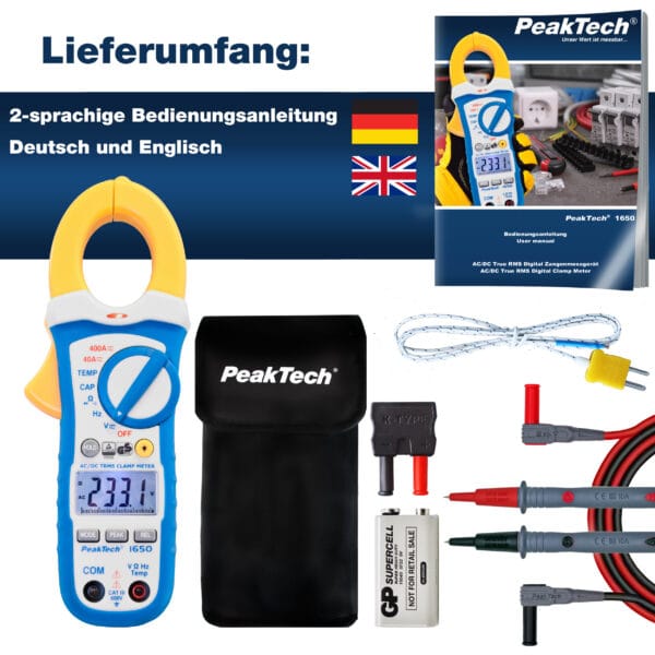 PeakTech® P 1650 TrueRMS clamp meter 4,000 counts 400 A AC/DC - Image 8