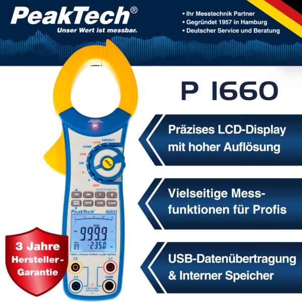 PeakTech® P 1660 TrueRMS power clamp meter 1000 A AC up to 750 kW - Image 3