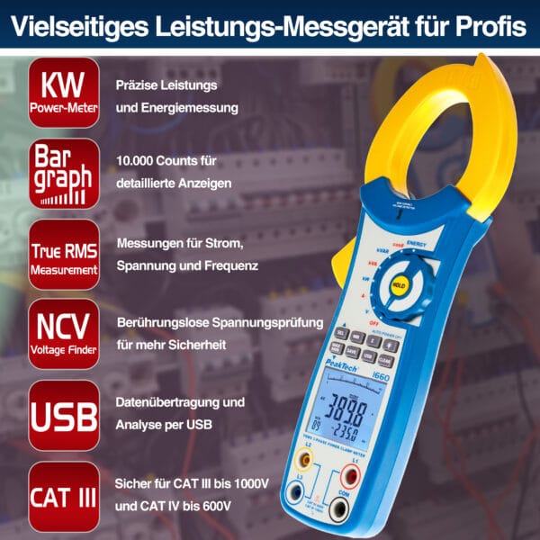 PeakTech® P 1660 TrueRMS power clamp meter 1000 A AC up to 750 kW - Image 4