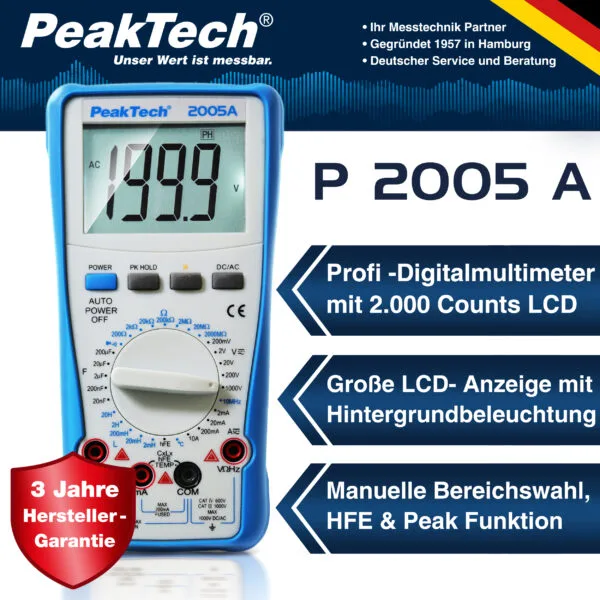 PeakTech® P 2005 A 1000 V digital multimeter 2000 Counts, 10A AC/DC - Image 2