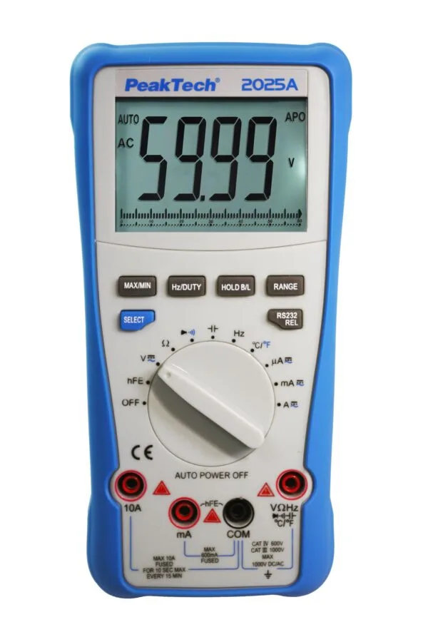 PeakTech® P 2025 A True RMS digital multimeter ~ 6.000 Counts ~ 1000V AC/DC ~ 10A AC/DC ~ USB