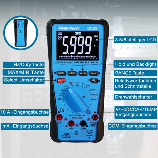 PeakTech® P 2035 True RMS 1000V Digital Multimeter 6000 Counts, USB - Image 7