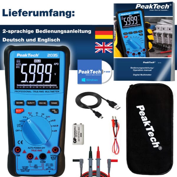 PeakTech® P 2035 True RMS 1000V Digital Multimeter 6000 Counts, USB - Image 8
