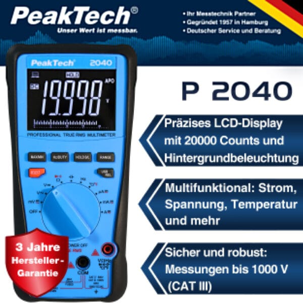 PeakTech® P 2040 True RMS 1000V Digitalmultimeter 20000 Counts, USB - Image 3