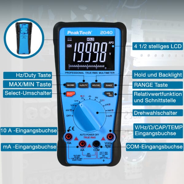 PeakTech® P 2040 True RMS 1000V Digitalmultimeter 20000 Counts, USB - Image 7