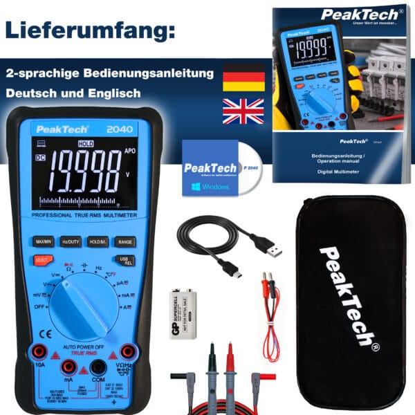 PeakTech® P 2040 True RMS 1000V Digitalmultimeter 20000 Counts, USB - Image 8