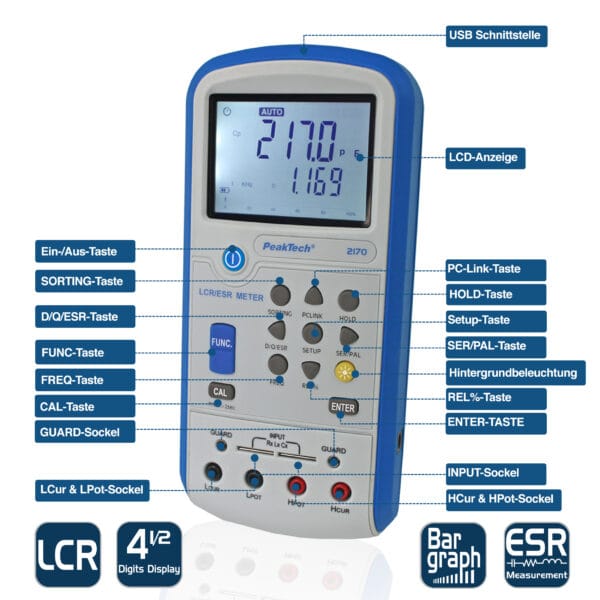 PeakTech® P 2170 LCR-/ESR-Meter, 100 Hz - 100 kHz, with USB - Image 6