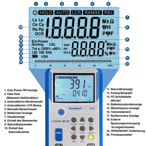 PeakTech® P 2170 LCR-/ESR-Meter, 100 Hz - 100 kHz, with USB - Image 7
