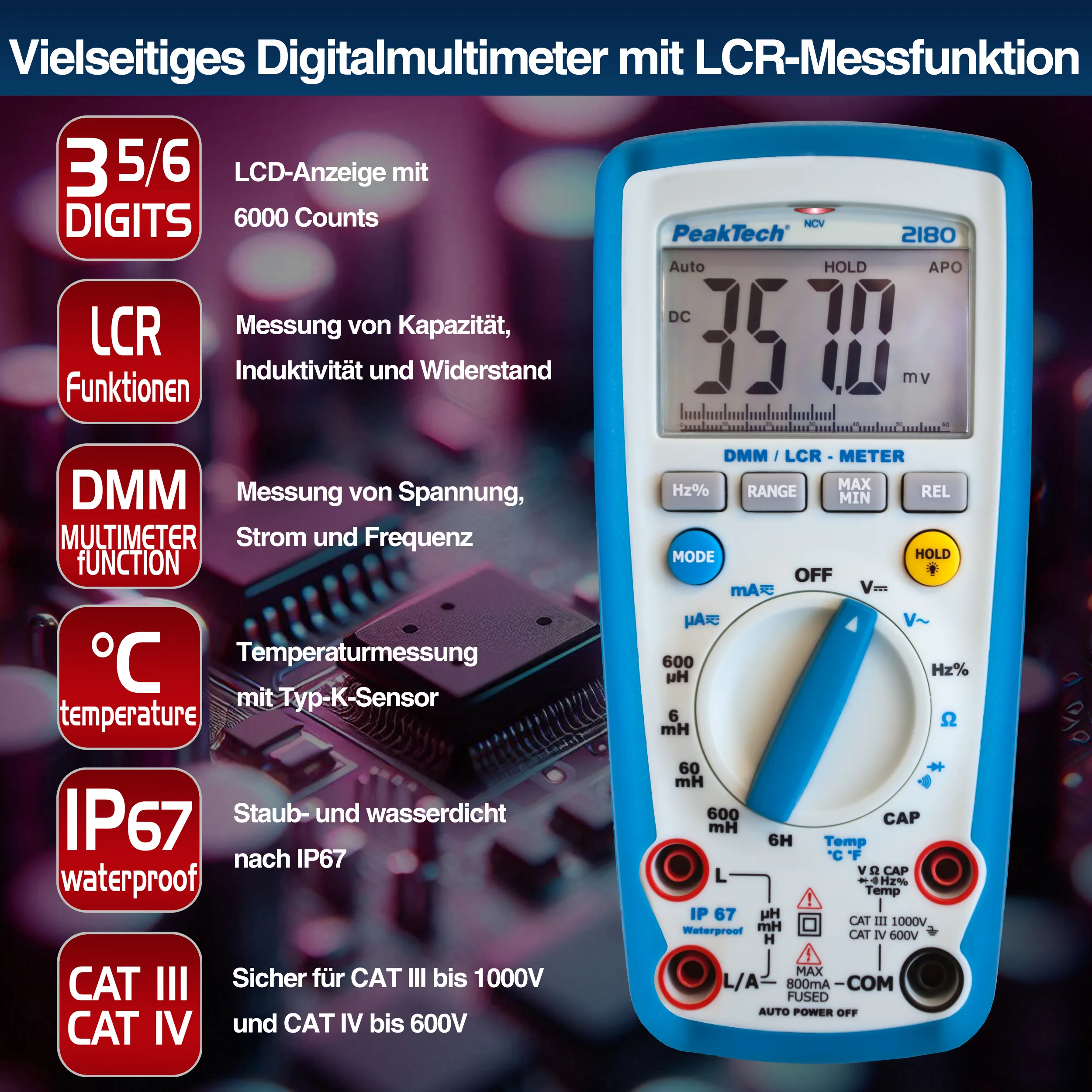 PeakTech® P 2180 Digital multimeter with LCR meter, 6,000 counts - Image 5