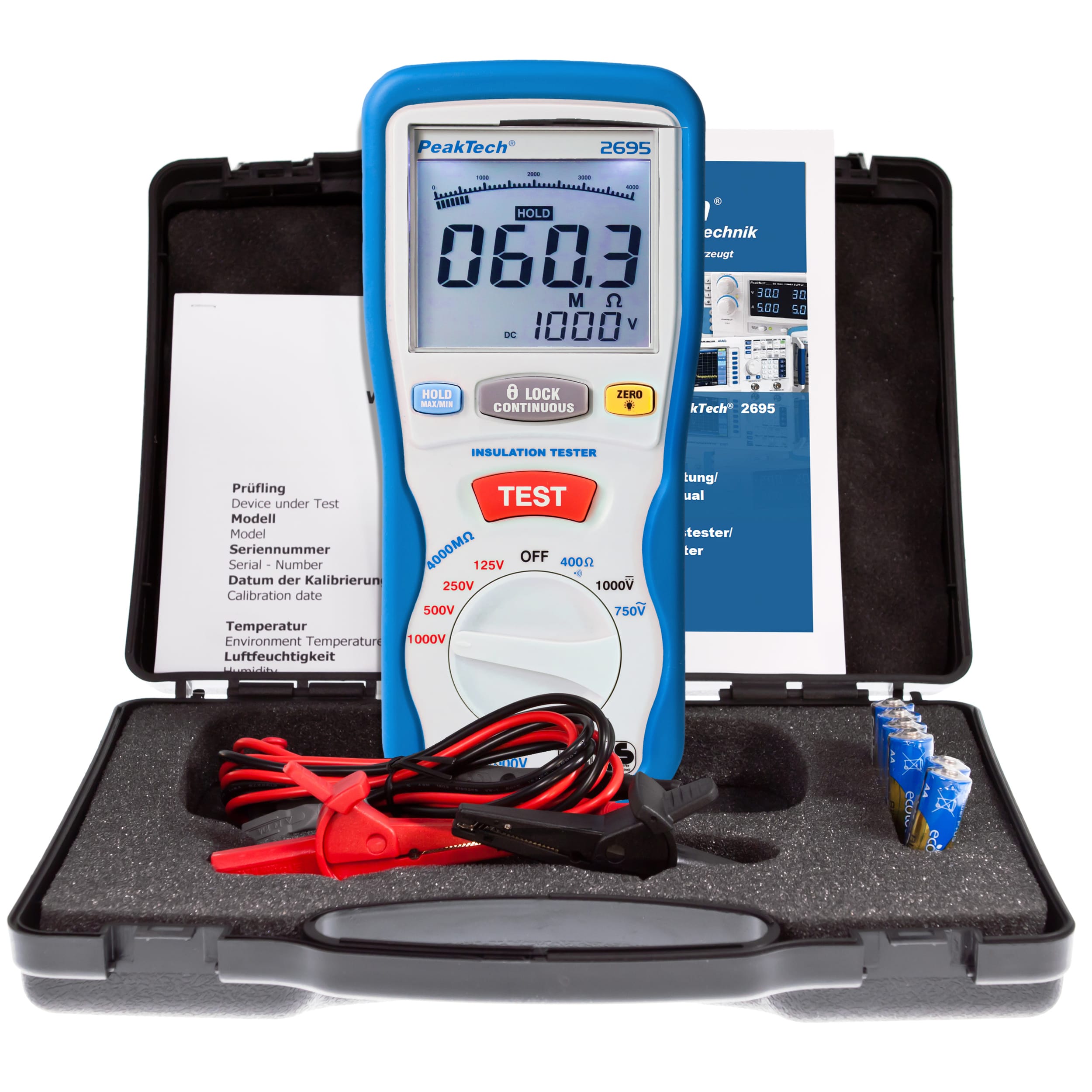 PeakTech® P 2695 Insulation tester 125/250/500/1000 V /4000 MΩ