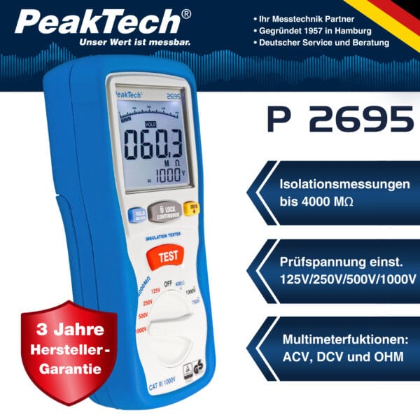 PeakTech® P 2695 Insulation tester 125/250/500/1000 V /4000 MΩ - Image 2