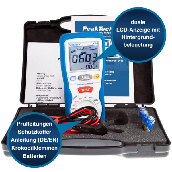 PeakTech® P 2695 Insulation tester 125/250/500/1000 V /4000 MΩ - Image 3