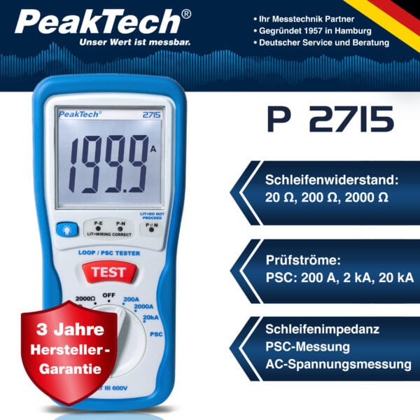 PeakTech® P 2715 Digital LOOP / PSC loop impedance tester - Image 2