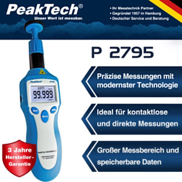 PeakTech® P 2795 Tachometer photo-contact type with laser - Image 3