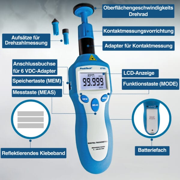 PeakTech® P 2795 Tachometer photo-contact type with laser - Image 7