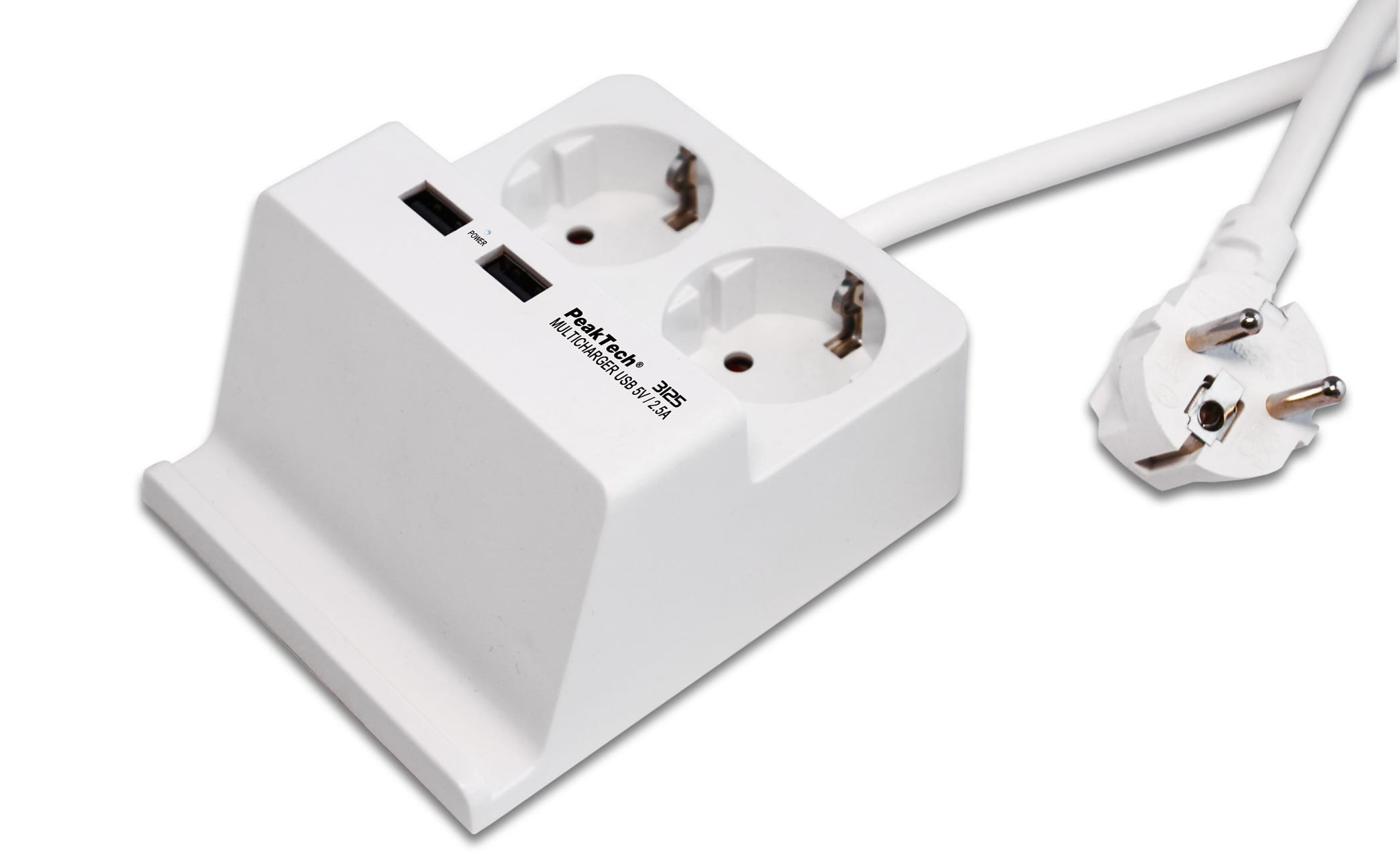 PeakTech® P 3125 2 x 230 V Schuko and 2 x USB charger with 2.5 A