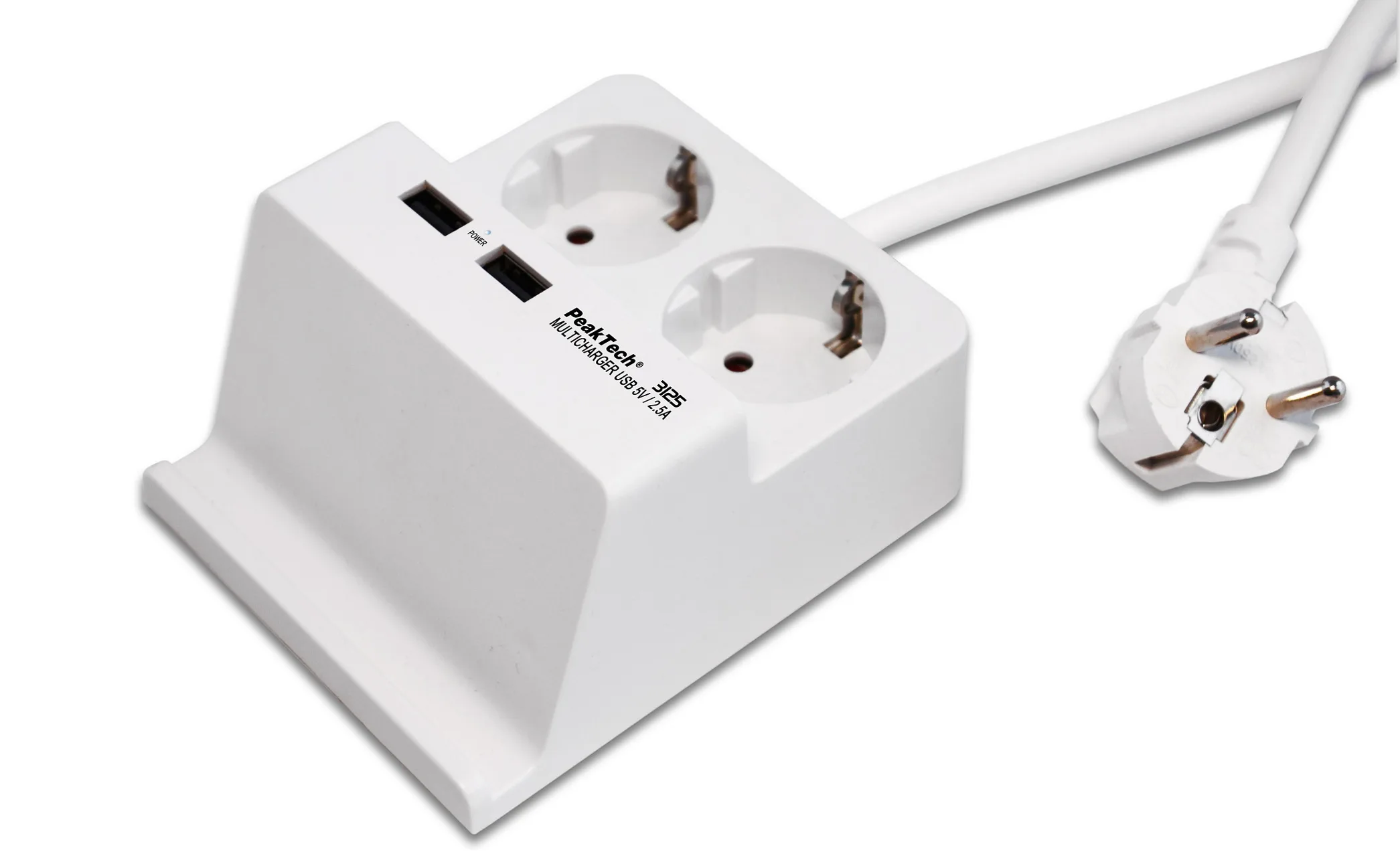PeakTech® P 3125 2 x 230 V Schuko and 2 x USB charger with 2.5 A