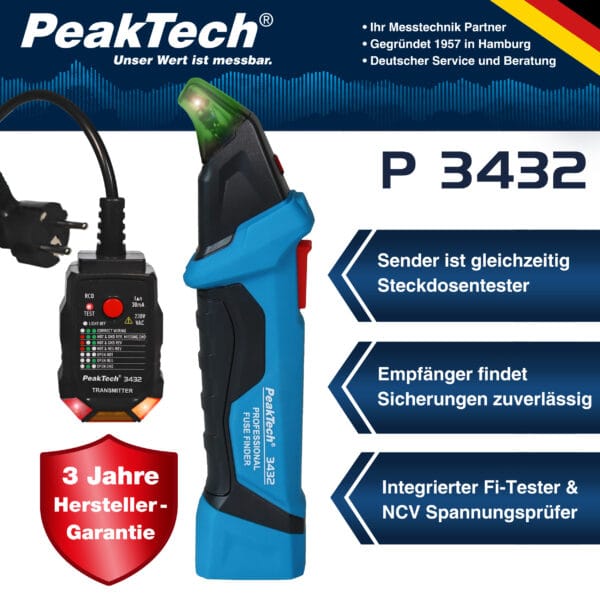 PeakTech® P 3432 Fuse finder with RCD tester