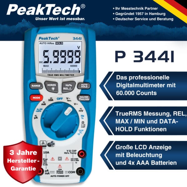 PeakTech® P 3441 TrueRMS digital multimeter ~ 60.000 Counts ~ 1000V AC/DC - Image 2