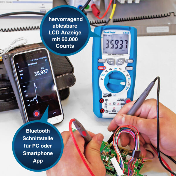 PeakTech® P 3442 TrueRMS digital multimeter ~ 60.000 Counts ~ 1000V AC/DC, Bluetooth - Image 3