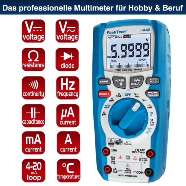 PeakTech® P 3442 TrueRMS digital multimeter ~ 60.000 Counts ~ 1000V AC/DC, Bluetooth - Image 6