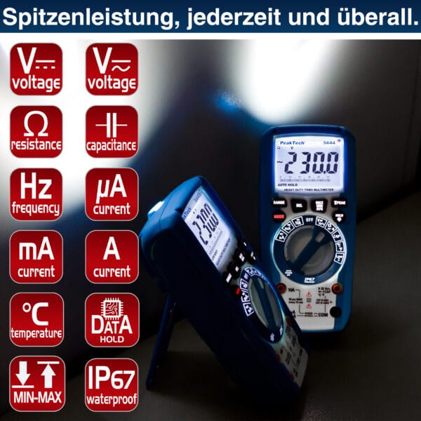 PeakTech® P 3443 Digital multimeter 6,000 counts, IP67 - Image 4