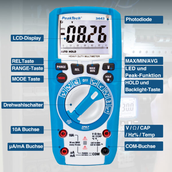 PeakTech® P 3443 Digital multimeter 6,000 counts, IP67 - Image 7