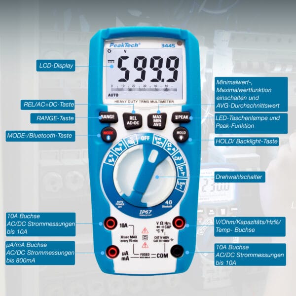 PeakTech® P 3445 TrueRMS digital multimeter 6,000 counts, IP67, BT - Image 6