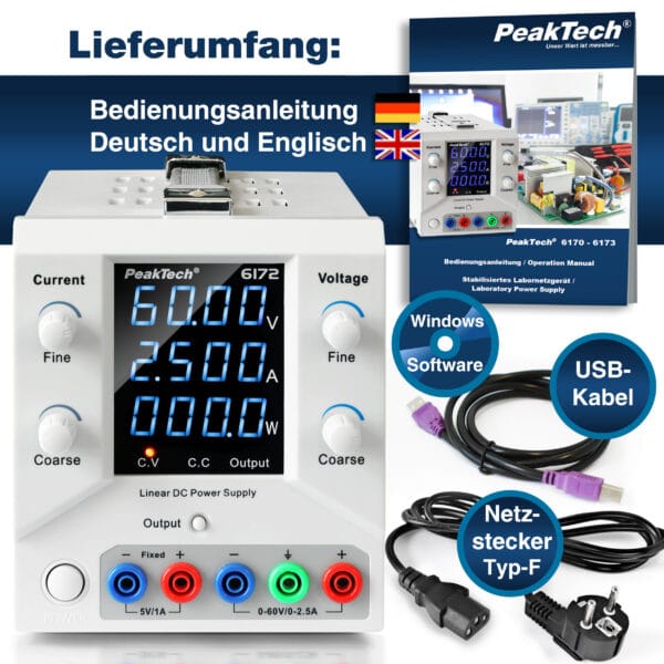 PeakTech® P 6172 Laboratory power supply 0-60 V / 0-2,5 A DC & USB - Image 7