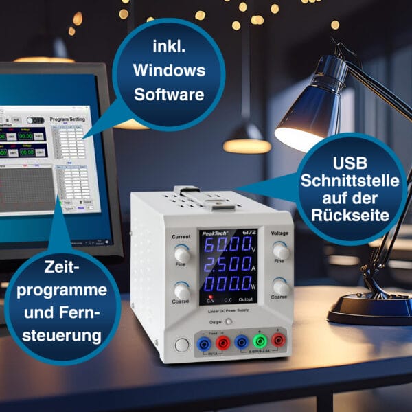 PeakTech® P 6172 Laboratory power supply 0-60 V / 0-2,5 A DC & USB - Image 8