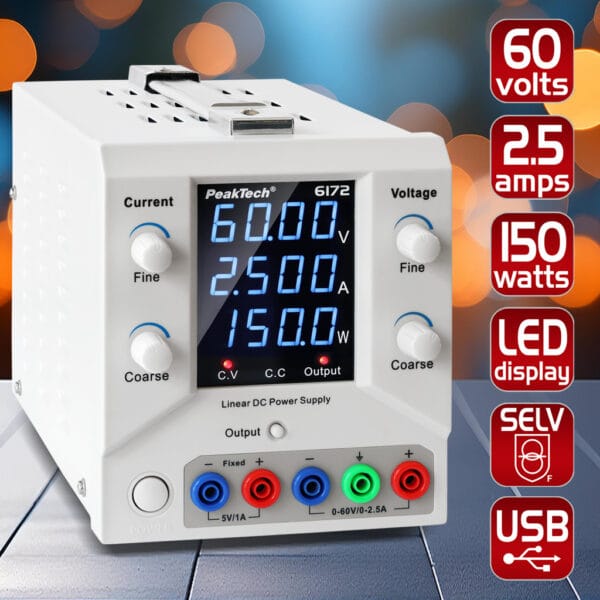 PeakTech® P 6172 Laboratory power supply 0-60 V / 0-2,5 A DC & USB - Image 4
