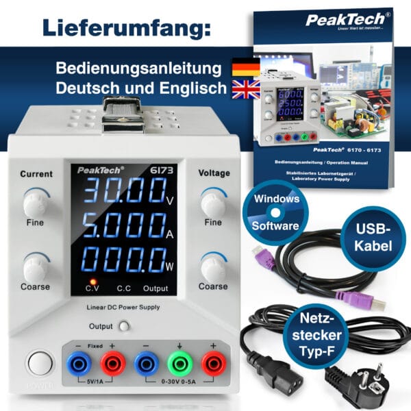 PeakTech® P 6173 Laboratory power supply 0-30 V / 0-5 A DC & USB - Image 7