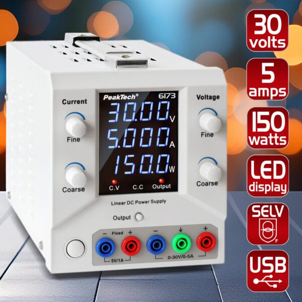 PeakTech® P 6173 Laboratory power supply 0-30 V / 0-5 A DC & USB - Image 4