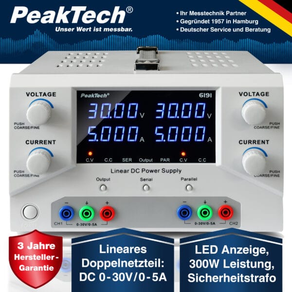 PeakTech® P 6191 Laboratory power supply 2x 0-30 V / 0-5 A DC - Image 5