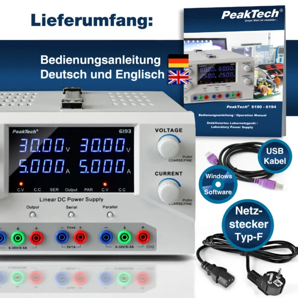 PeakTech® P 6193 Laboratory power supply 0-30 V / 0-5 A DC & USB - Image 7