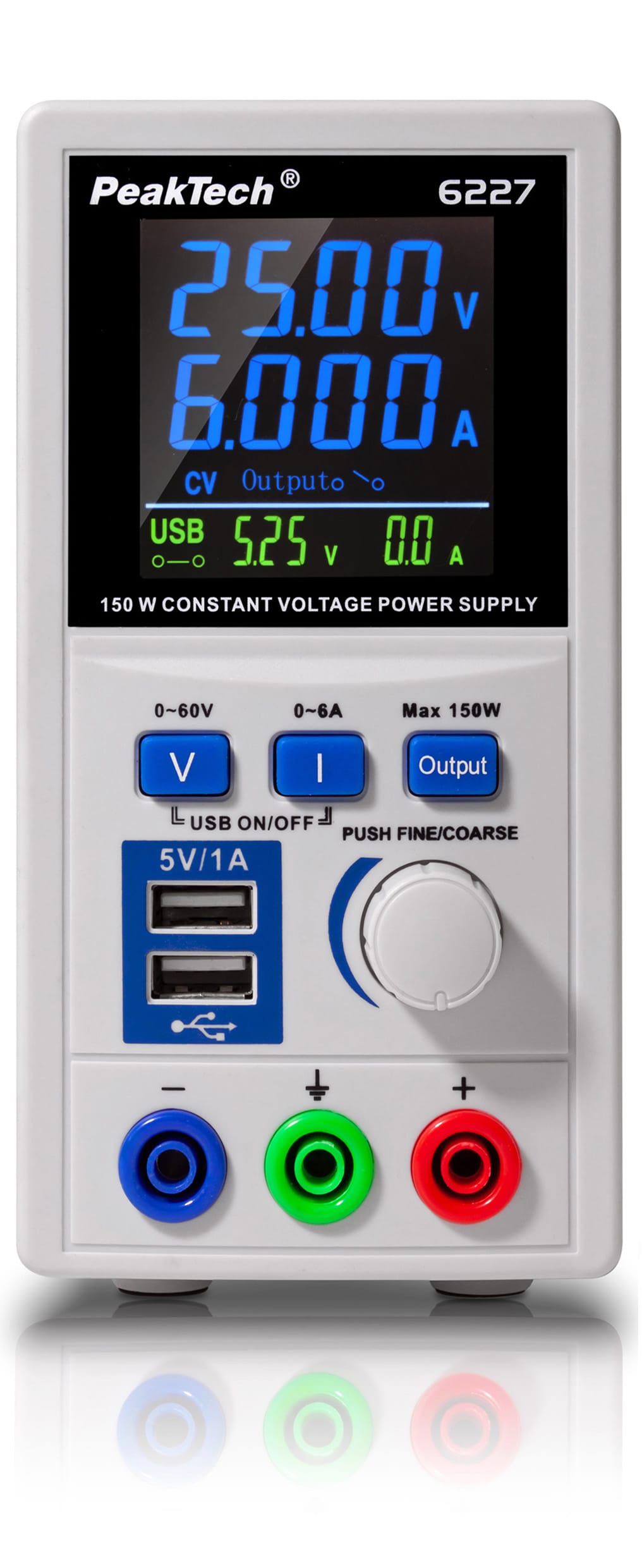 PeakTech® P 6227 DC power supply 0-60 V / 0-6 A with 2 x USB