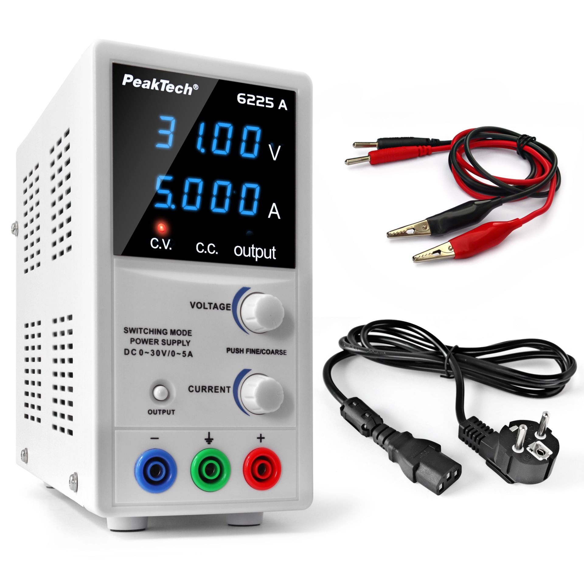 peaktech® p 6225 a digital power supply dc 0 30 v/0 5 a