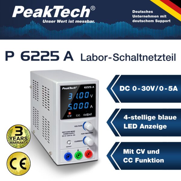 peaktech® p 6225 a digital power supply dc 0 30 v/0 5 a